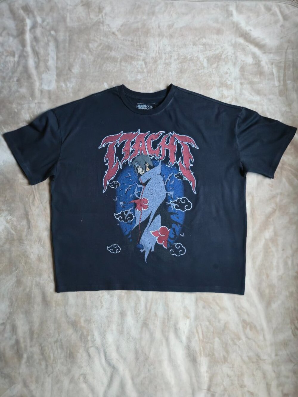 Naruto Shippuden Itachi Uchiha Font Graphic T-Shirt Black Men's XXL Akatsuki